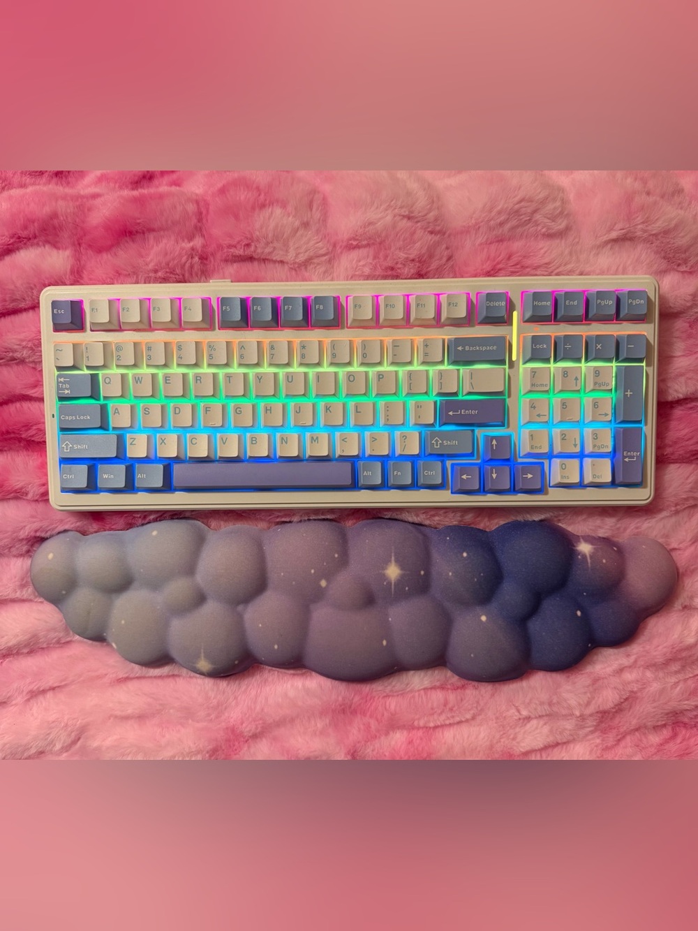 Pastel Rainbow LED Mechanical Keyboard for Kids - Pink
